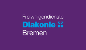 Textlogo mit den Worten 'Freiwilligendienste Diakonie Bremen' auf violettem Hintergrund