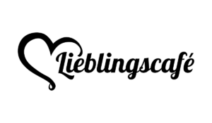 Schwarz-weiße Wortmarke mit dem Schriftzug 'Lieblingscafé' und einem stilisierten Herz links davon