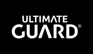 Weißer Schriftzug 'ULTIMATE GUARD' auf schwarzem Hintergrund